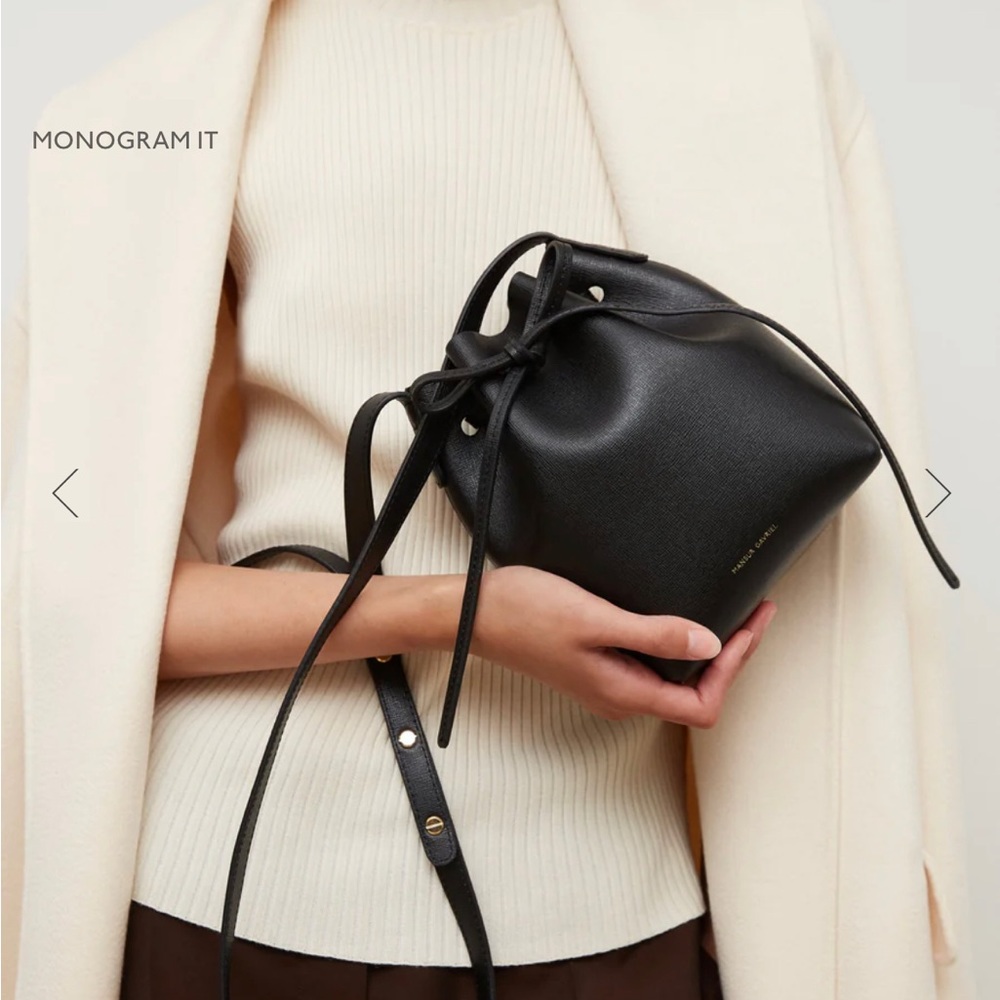 Mansur Gavriel Mini Mini Bucket Bag in Black/Flammable/Saffiano